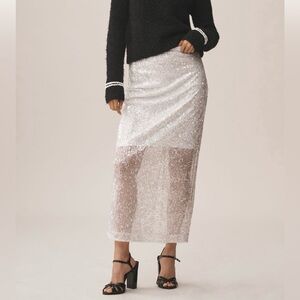Grey Lab Sheer White Sequin Midi Skirt Medium NWT